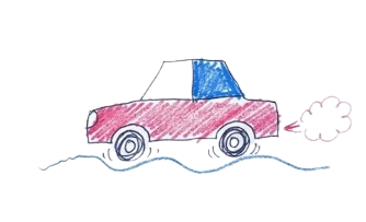 Childlike crayon drawing of a car